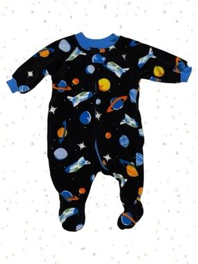 The Children’s Place Fuzzy Space Theme Fleece Zipper Footie Pajamas Size 0-3 M